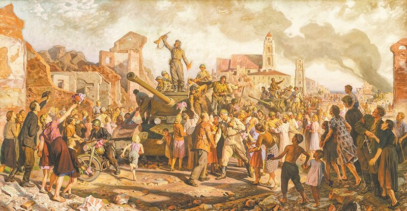Волков. Минск 3 июля 1944 года. 1946-1955. Холст, масло. 270х500.