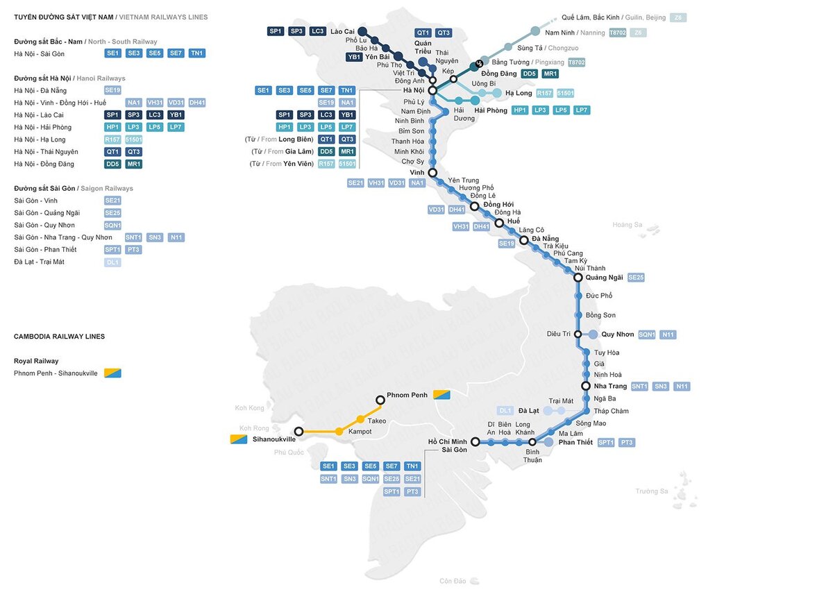 Карта железной дороги во Вьетнаме