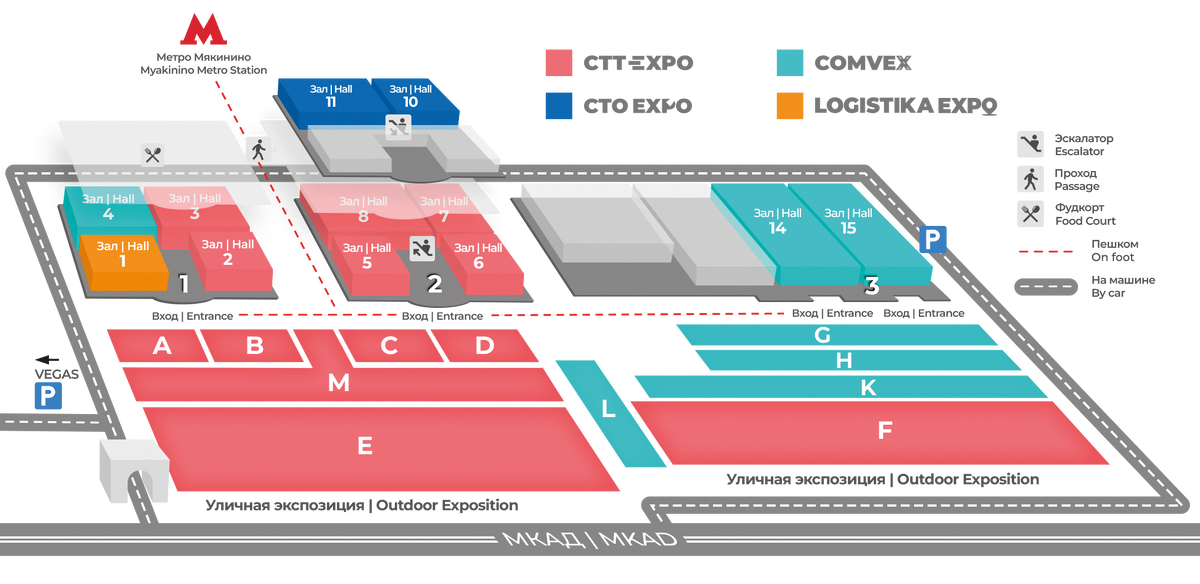 Схема синергии выставок EXPO 2024 (СТТ Expo, COMvex, СТО Expo и Logistika Expo)