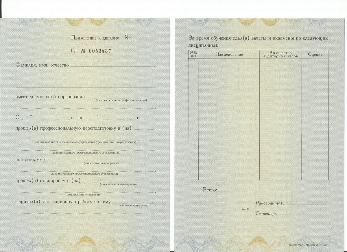 Образец диплома о профессиональной переподготовке (стр. 2)