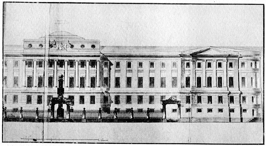 Источник: Проекты и рисунки архитектора М. Ф. Казакова, 1738–1813. Альбом фототипий: к двухсотлетнему юбилею со дня рождения. М.: Изд-во Всесоюзной академии архитектуры, 1938.