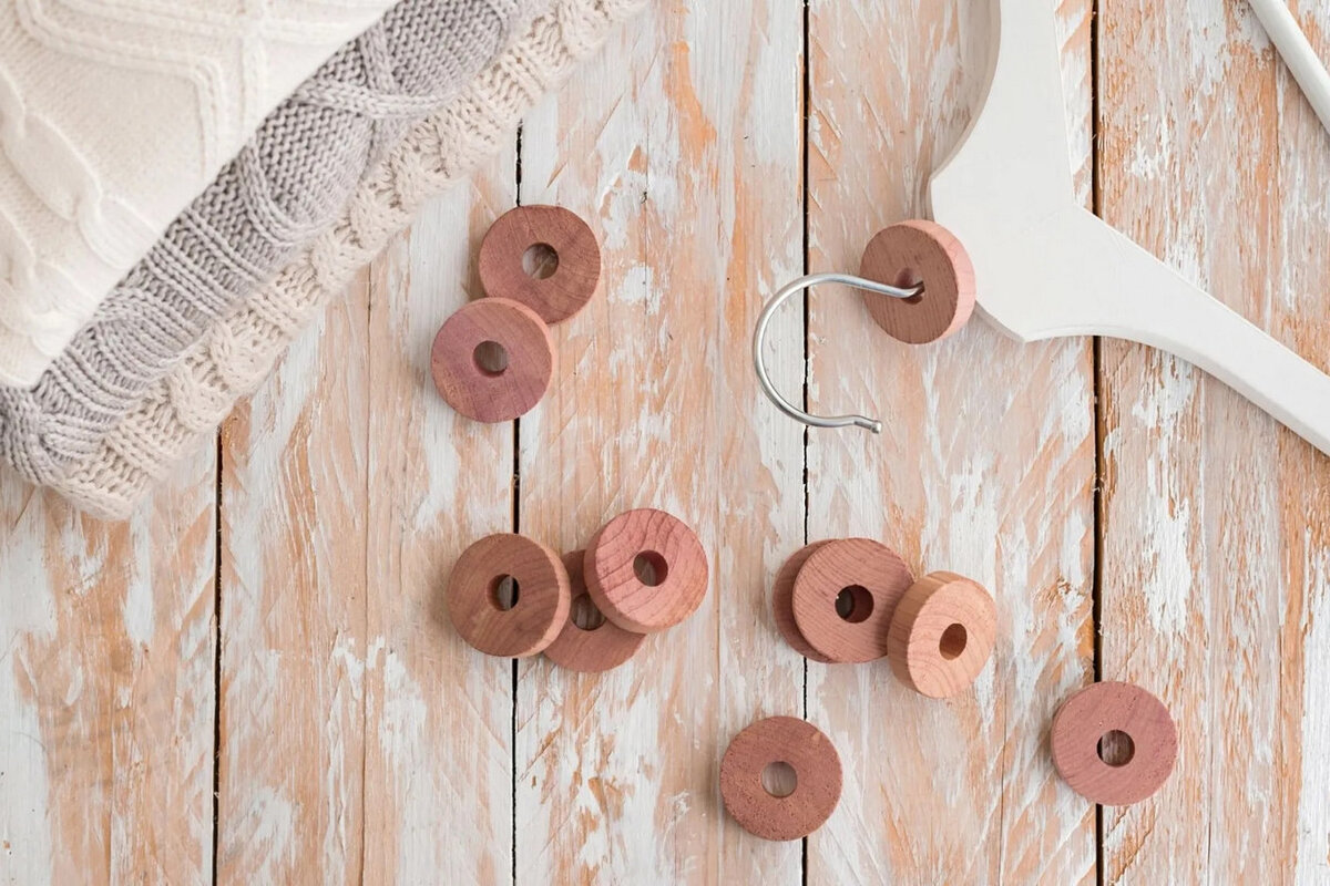    Вот такие кедровые диски — отличный натуральный способ борьбы с молью: запах дерева отпугнет ее от одежды.Фото: Shutterstock.com