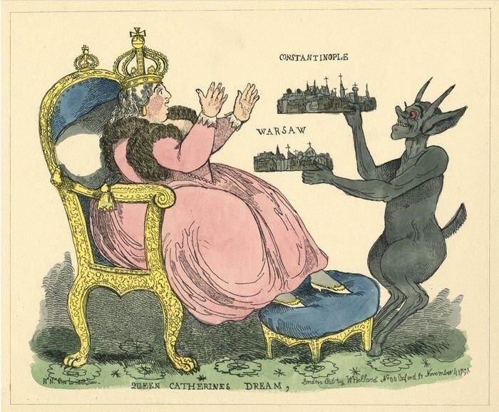 Английская карикатура XVIII века. «Мечта императрицы Екатерины».