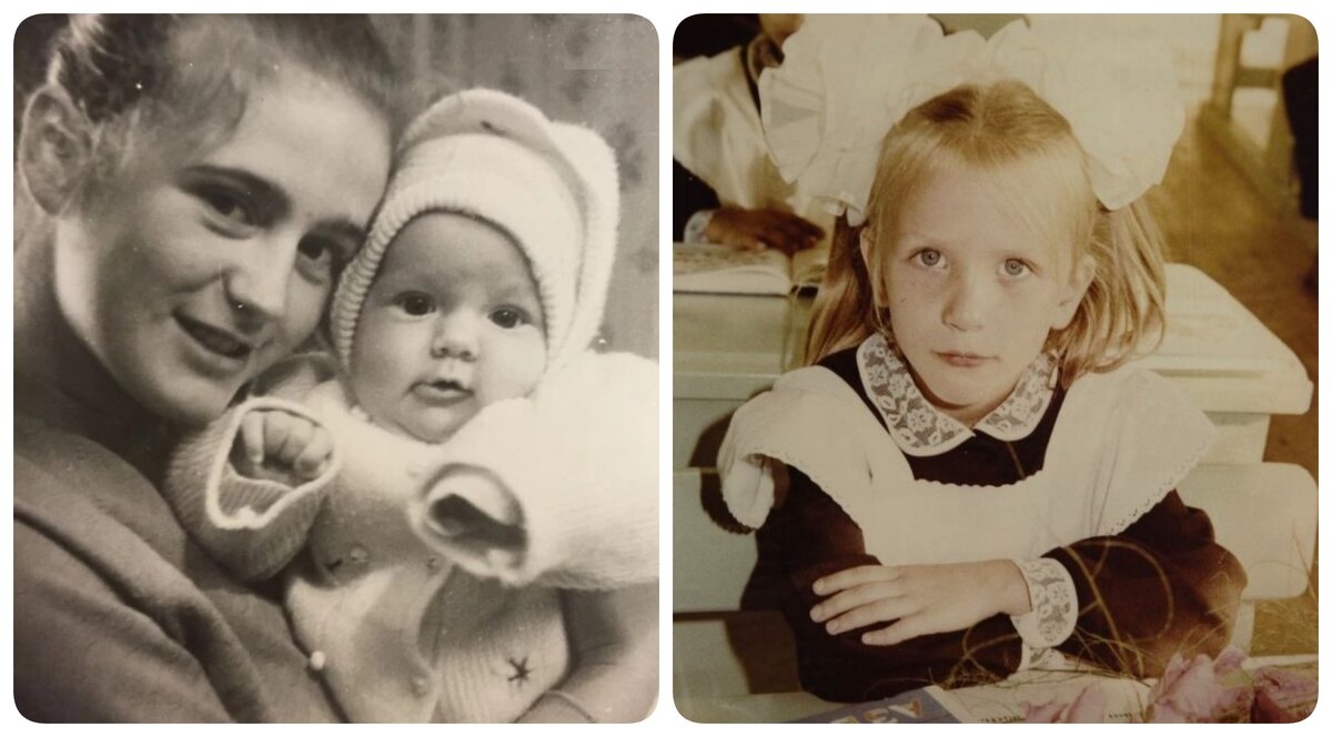 Юлия Барановская с мамой и в школе, фото 7days.ru