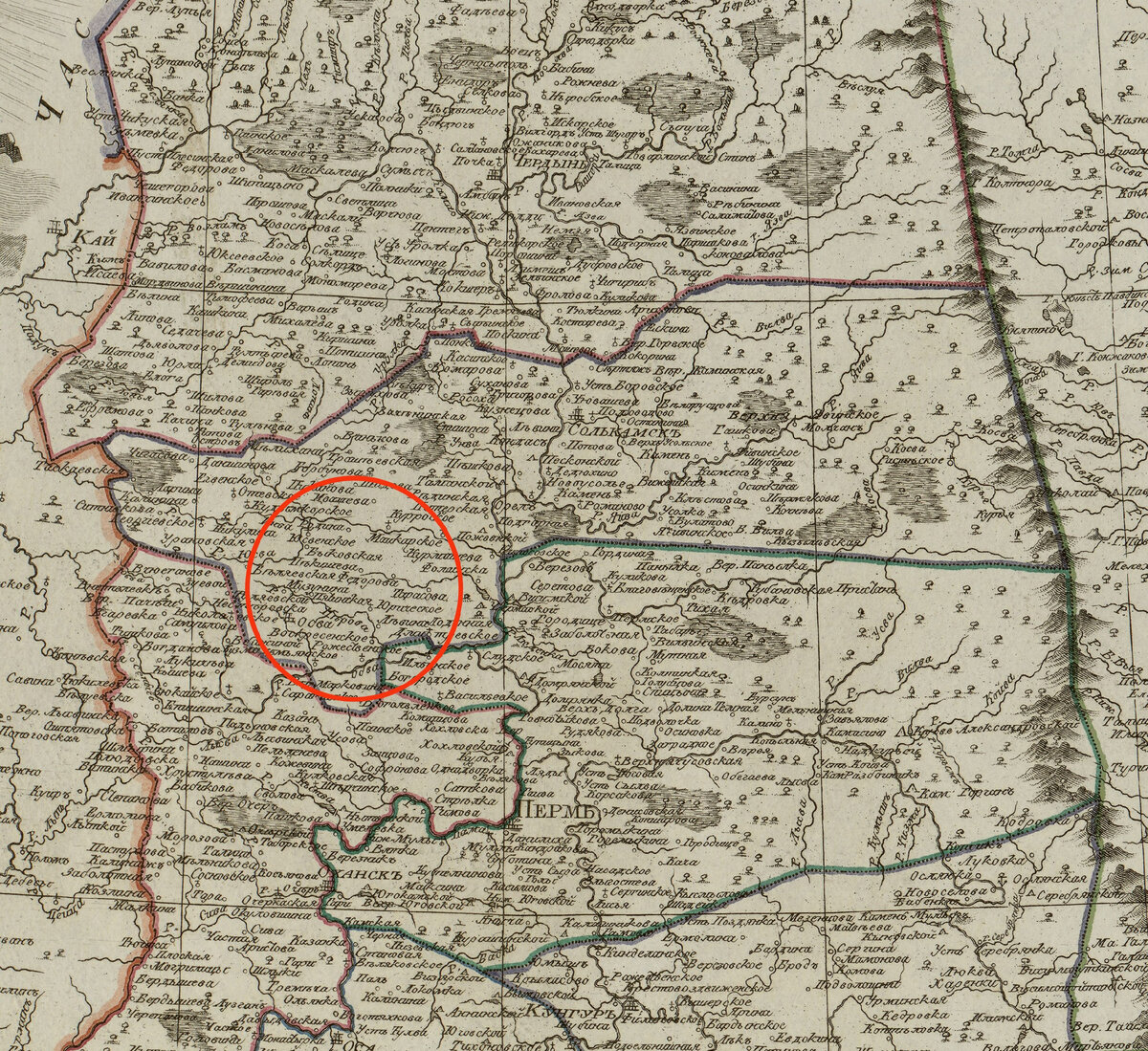 Фрагмент карты Пермской губернии, 1800 год