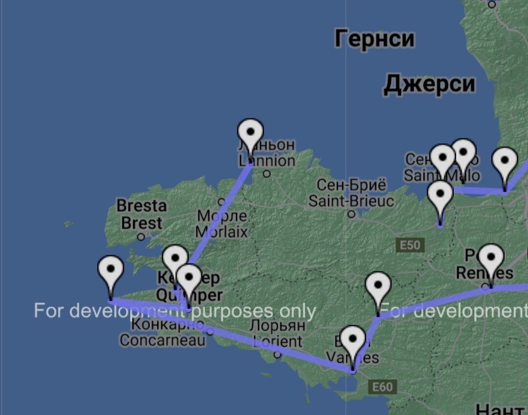 Сен-Мало и Динан на карте вверху справа, а Берег - одиночный пункт вверху. Так, чисто для понимания, в какую глушь нас занесло 😄