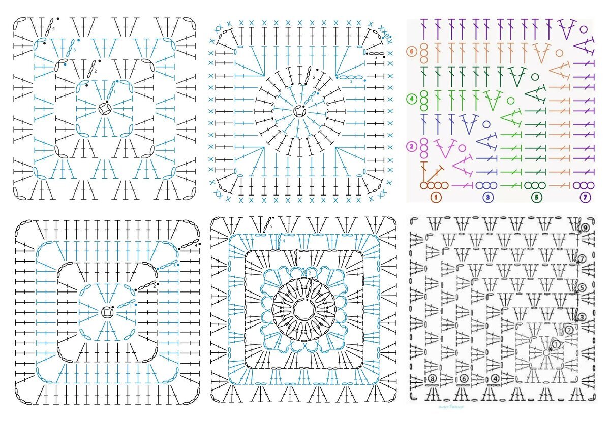 Простой квадрат крючком для начинающих пошагово схемы