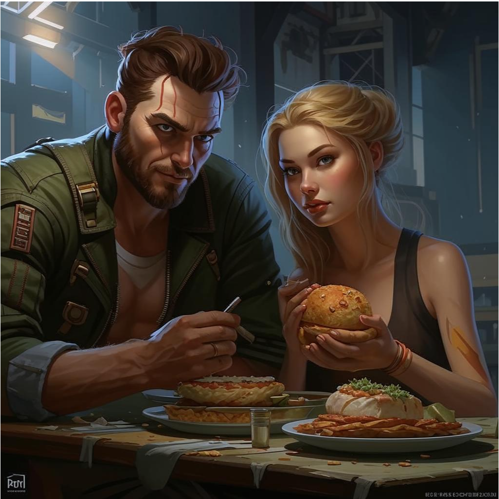 Цифровая живопись по запросу "Мужчина и женщина едят и живут" от Кандинский