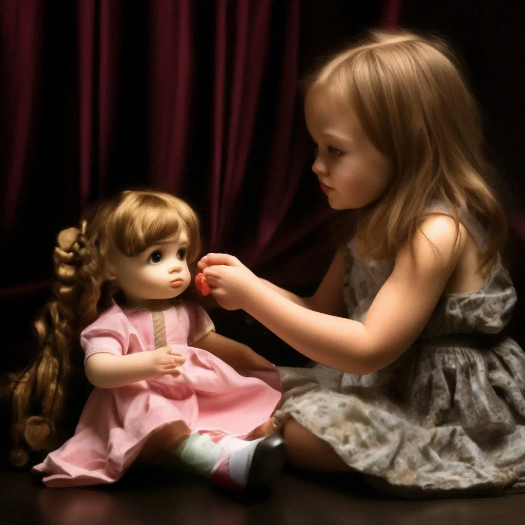 Девочка кормит куклу по версии нейросети яндекс браузера