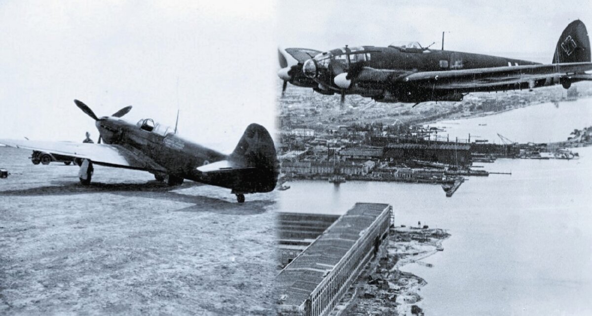 Советский одномоторный истребитель Як-1 и немецкий средний бомбардировщик He 111.