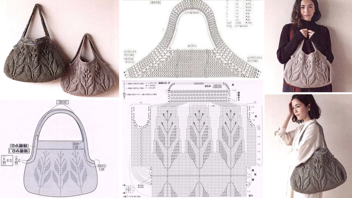 Большая Сумка-тоут с длинными ручками связана крючком и удобна в повседневном использовании. Использован узор крючком с растительным мотивом.