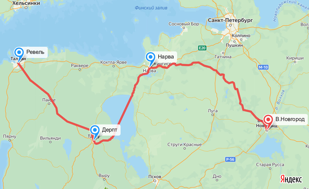 Предполагаемый маршрут «горою» из Ревеля в В. Новгород.
