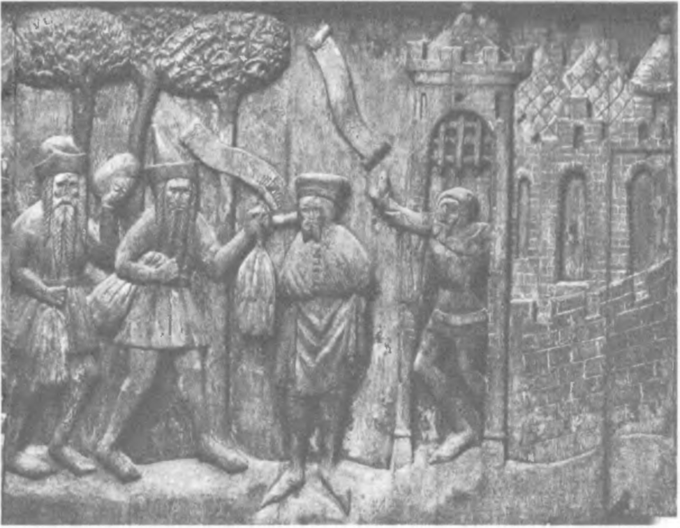 Изображение Немецкого подворья в Новгороде на скамье «новгородских гостей» в церкви св. Николая в Штральзунде по мнению автора (2).