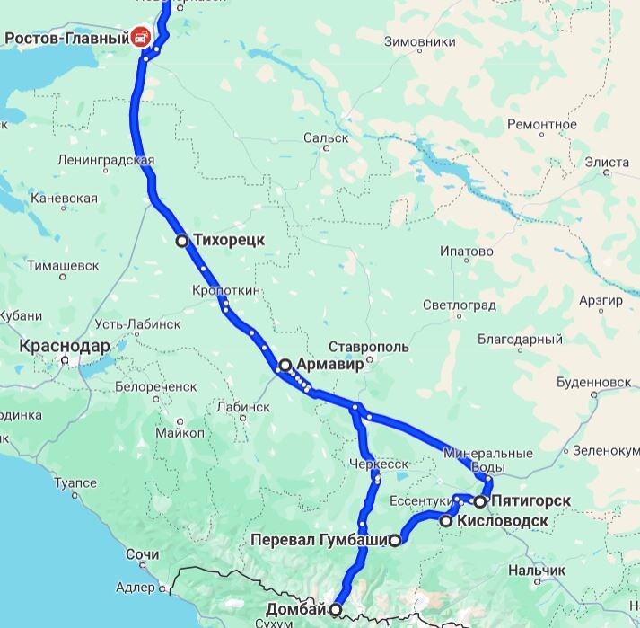 Карта нашего путешествия (за кадром дорога до конечной точки - Москва).