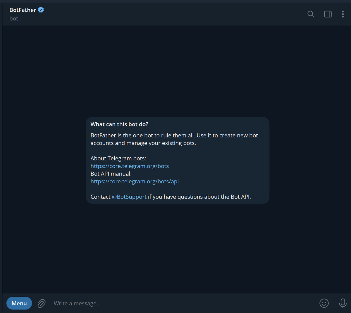 *BotFather - бот для создания других ботов. 