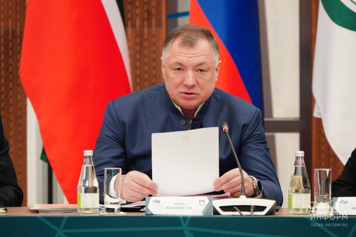 ​Приветственную телеграмму президента России Владимира Путина зачитал Вице-премьер РФ Марат Хуснуллин. Фото: © Салават Камалетдинов / «Татар-информ»