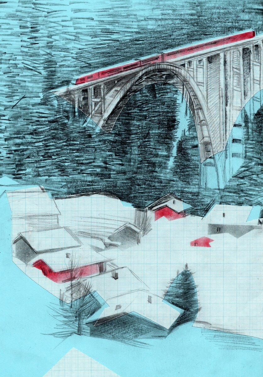 Цветная бумага, трафарет штемпельной краской, штамп, карандаш.