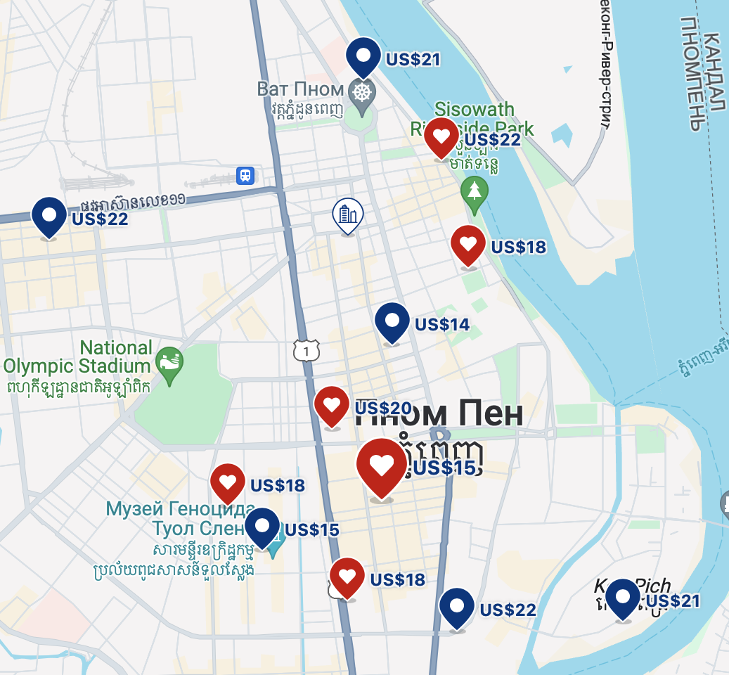 Отображение избранных вариантов на карте