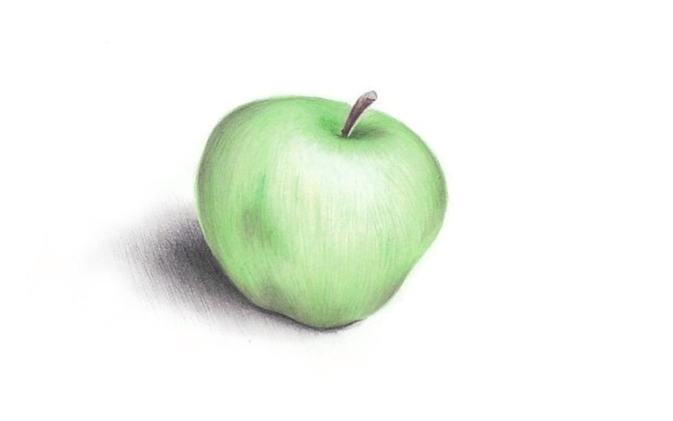 В уроке показано, как нарисовать яблоко поэтапно карандашом. После того, как мы нарисуем форму яблока, красиво разукрасим его цветными карандашами.
