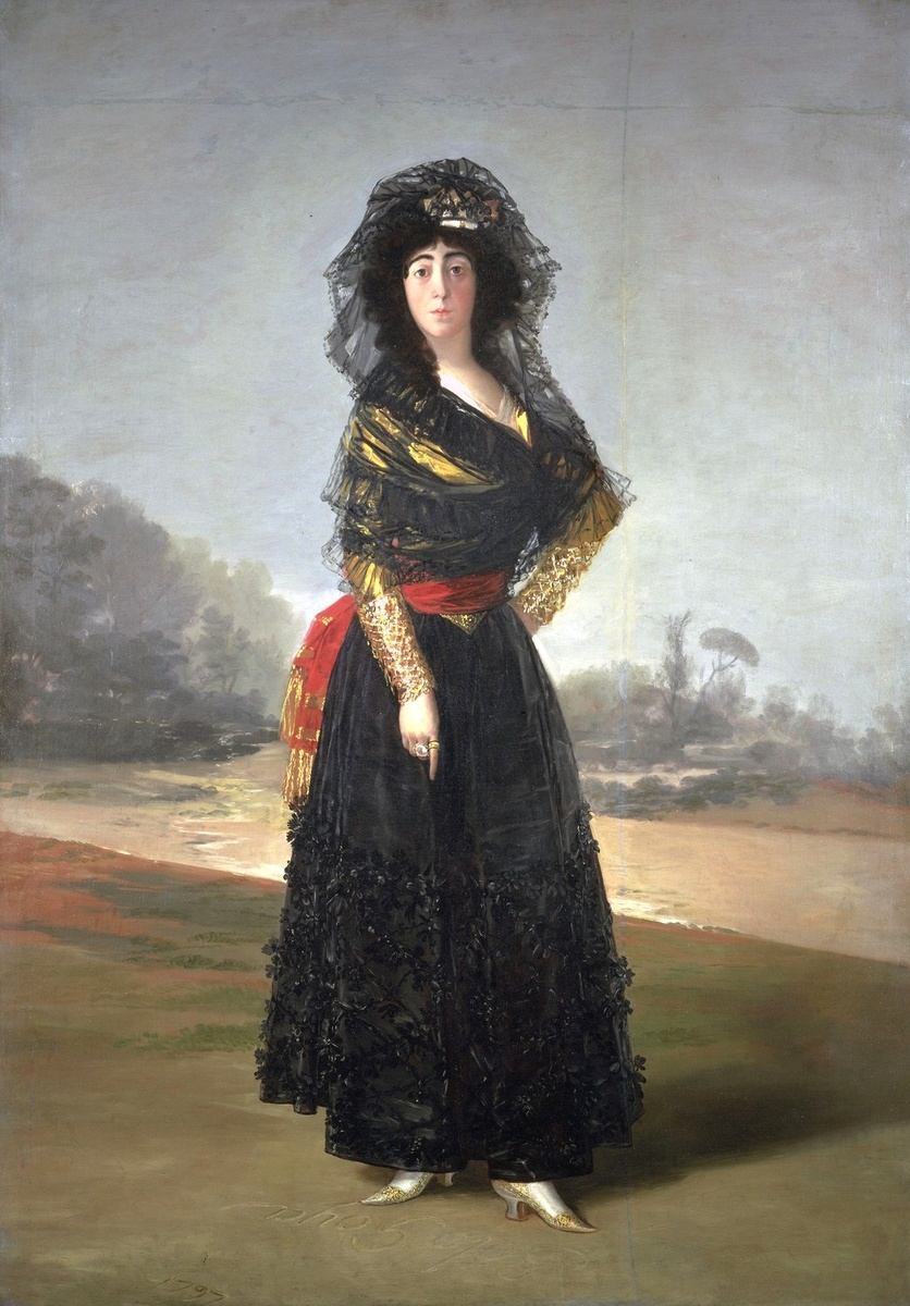 Франсиско Гойя (1746–1828) Портрет герцогини Альба, Марии Каэтаны де Сильва, 1797 год. Холст, масло, 210 х 149 см. Коллекция: Испанское сообщество Америки (Hispanic Society of America)  