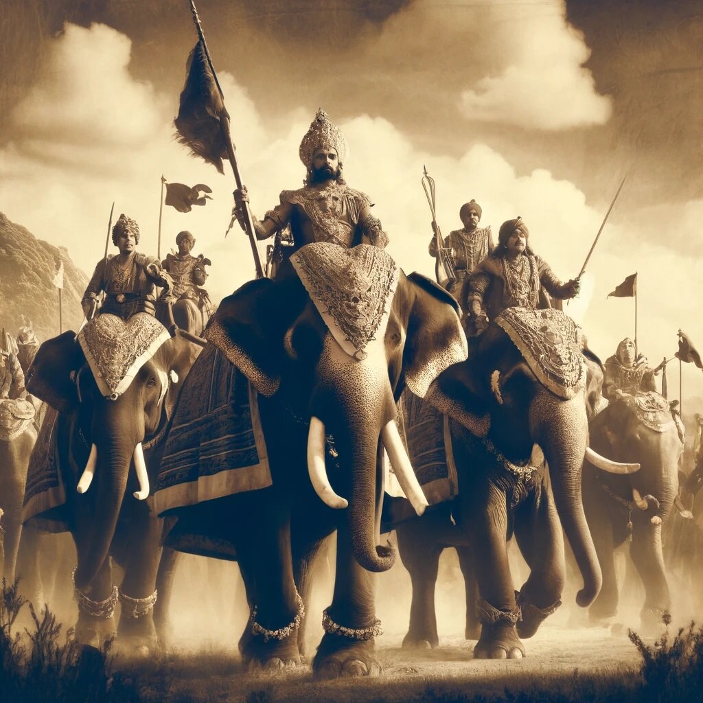 ИИ-реконструкция боевых слонов в Индии