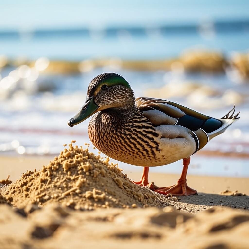 Кстати, птицы глотают мелкие камешки для облегчения пищеварения, так что утёнок имел право поесть песочка.