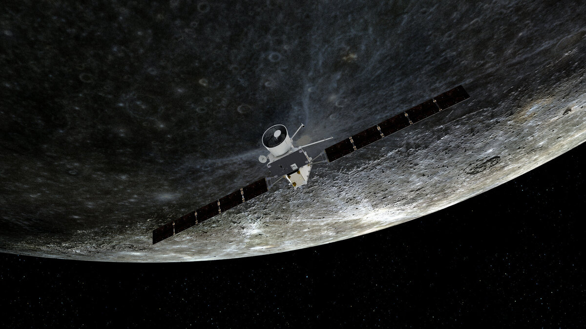  BepiColombo над Меркурием глазами художника (ESA/ATG medialab)