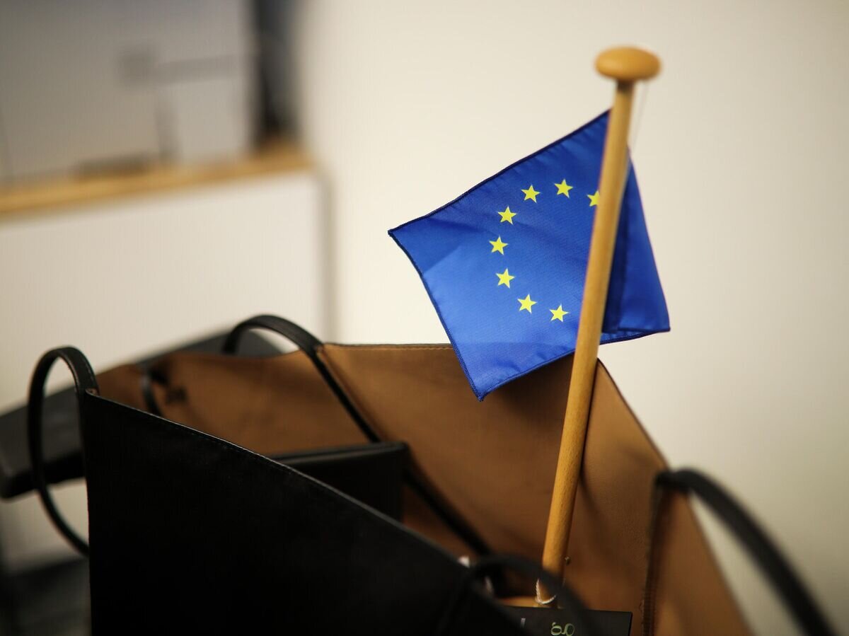    Сумка с флажком ЕС в здании Европейского парламента в брюсселе© AP Photo / Francisco Seco