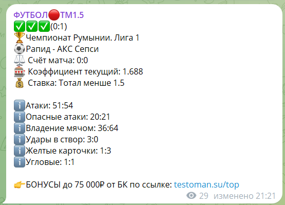 Пример сигнала классического бота на флет