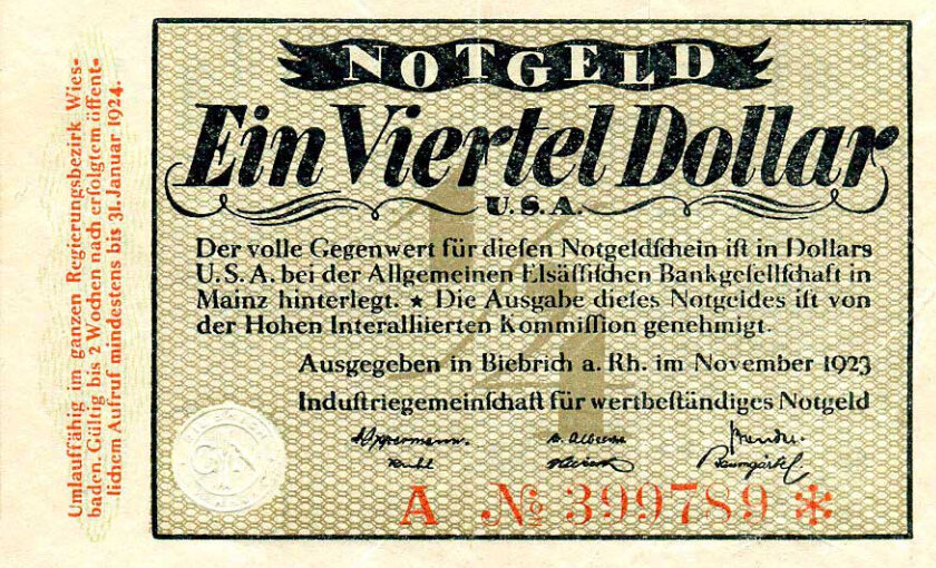 Бибрих. 0,25 доллара США