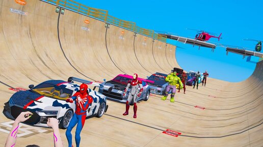 ГТА Мод Супергерои на Суперкарах Нереальный Трек Человек-паук Железный человек Дэдпул Халк