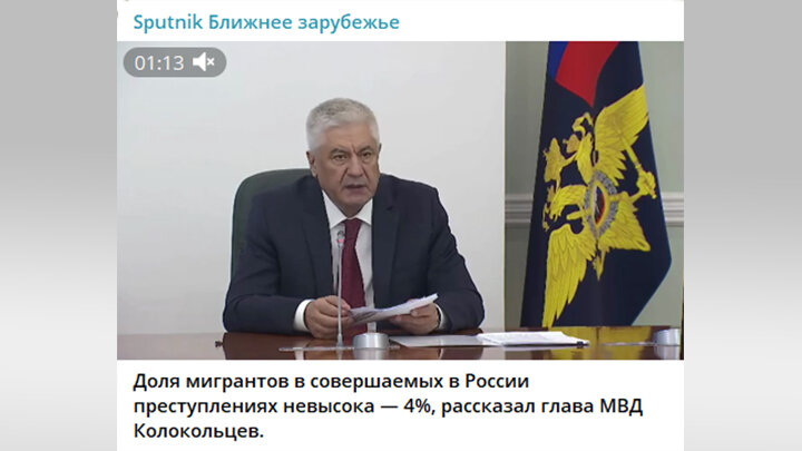    Глава МВД не видит причин для беспокойства, главное - не прослыть ксенофобами. Скриншот ТГ-канала Sputnik - Ближнее зарубежье