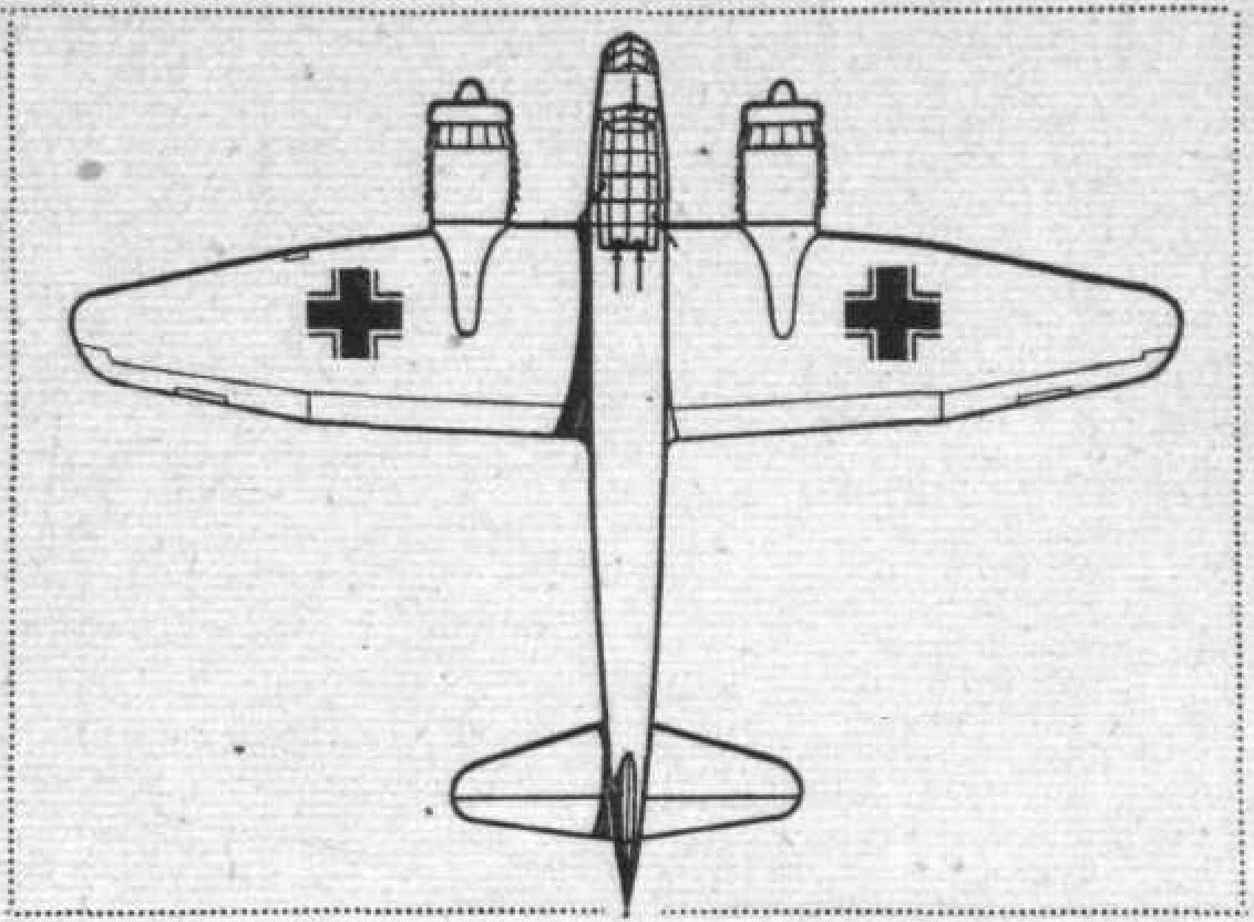  схема пикирующего бомбардировщика Ju 88. Вид сверху