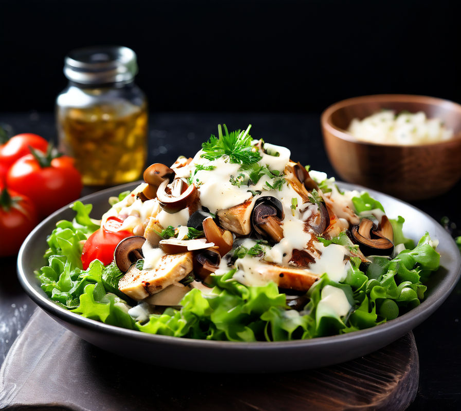 Салат из филе цыплёнка со свежими грибами и сыром
