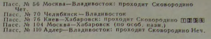 Упоминание поезда Адлер - Владивосток в справочнике 1961 года.