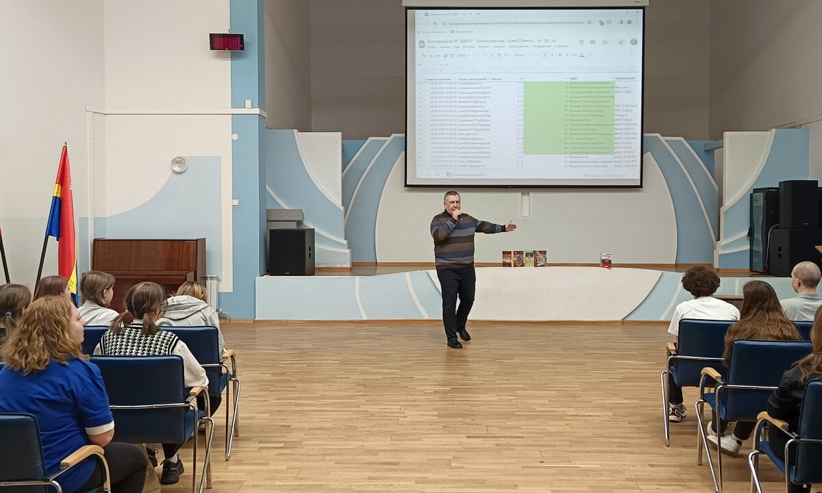 Подведение в режиме реального времени итогов викторины "Читай и побеждай!" на УРОКЕ МУЖЕСТВА в Гусевском муниципалитете 4 апреля 2024 года.
