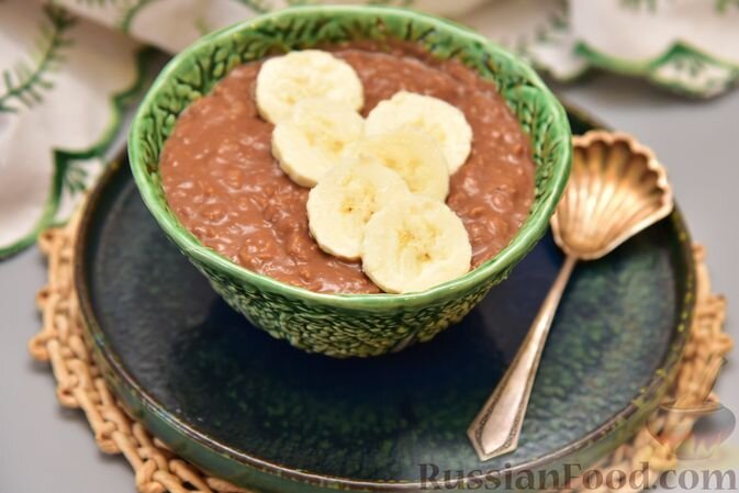 молоко, банан, хлопья овсяные, шоколад