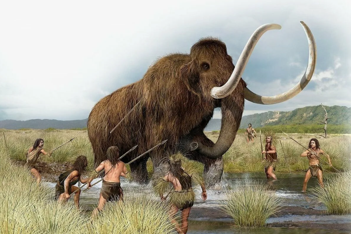 Древние люди охотятся на мамонта. Источник: Яндекс.Картинки