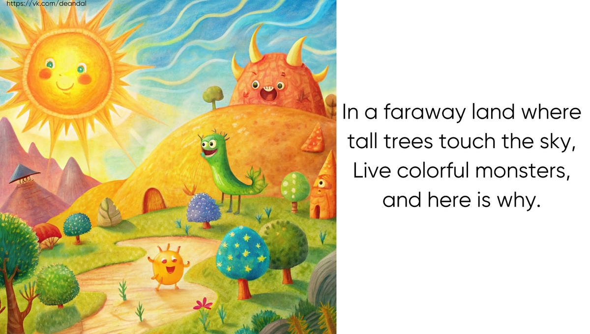 Посмотрим, чем занимаются монстрики во время летних каникул, опишем картинки и почитаем забавный стишок.