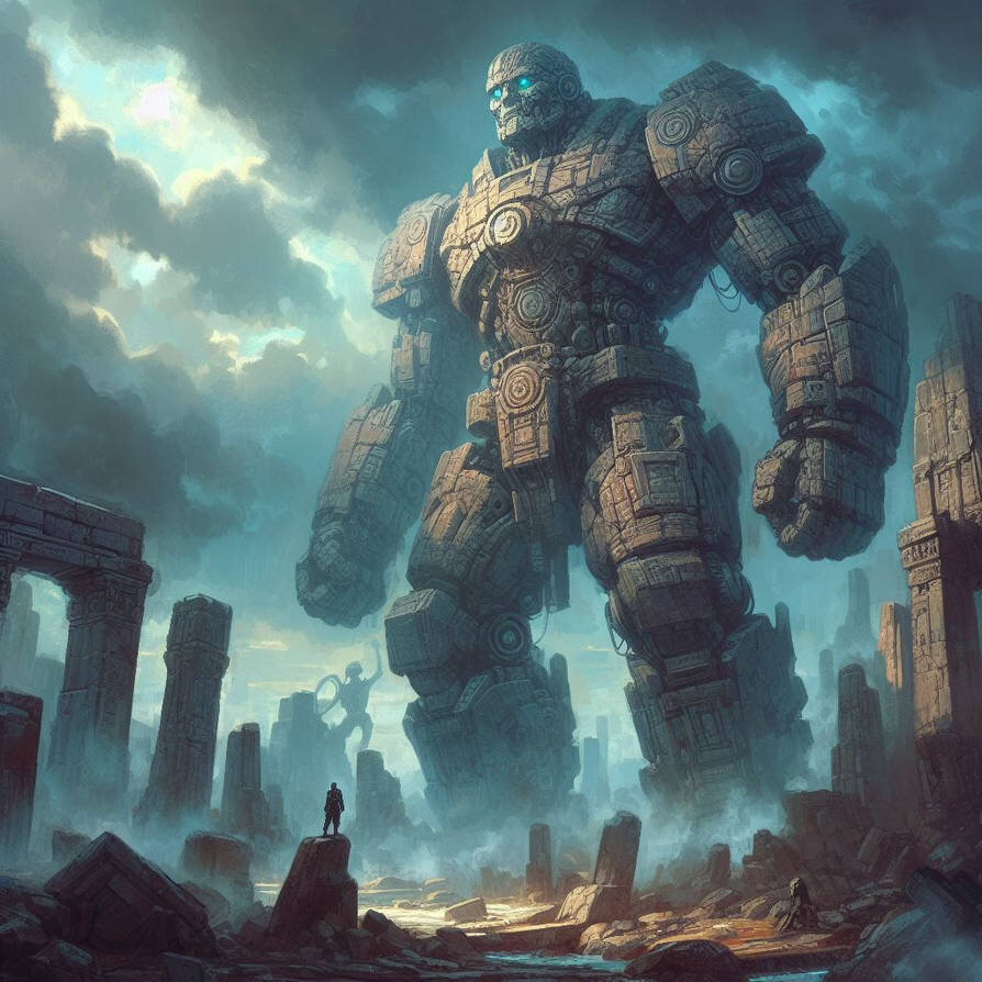 Колоссальный каменный голем глазами нейросети