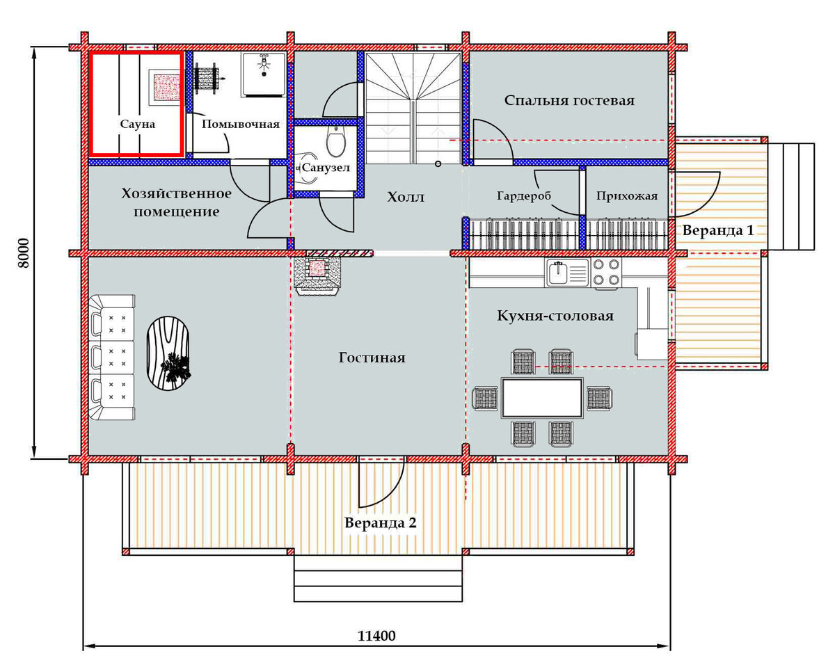 План первого этажа загородного дома в поселке Орехово