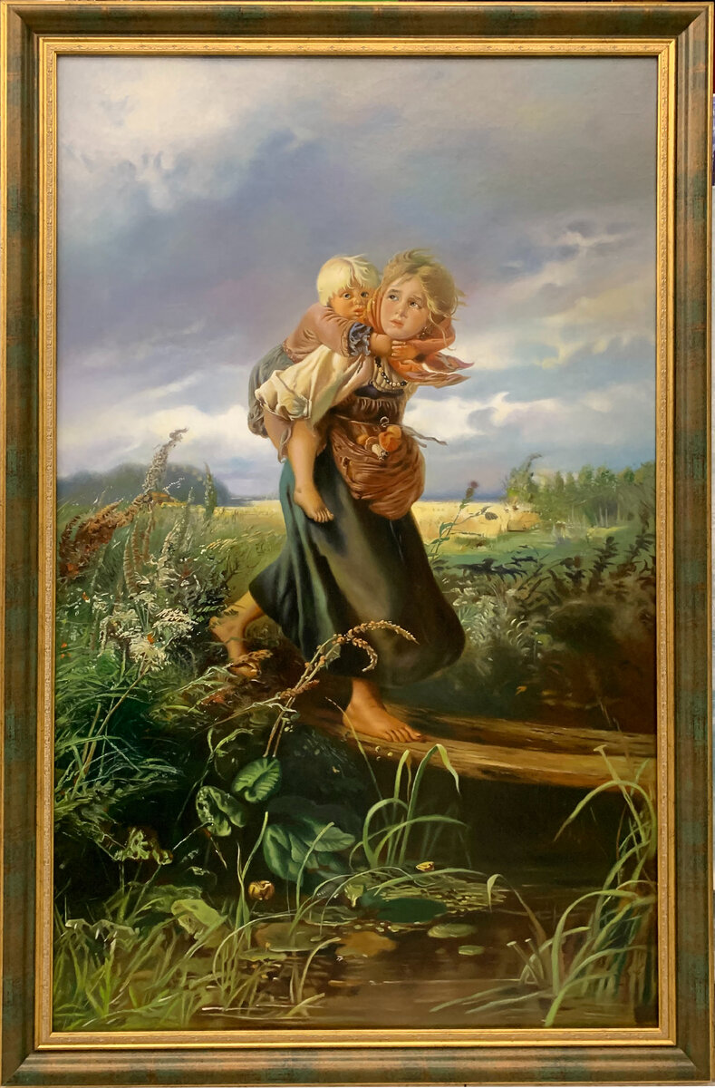 Елохин П. копия картины "Дети, бегущие от грозы" Константина Маковского,100х60, хост/масло