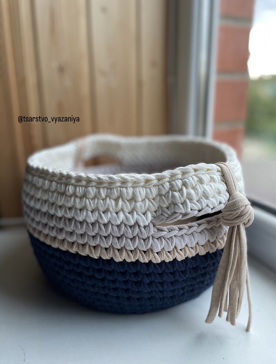 Вязанная корзинка стильное и оригинальное решение для вашего дома!