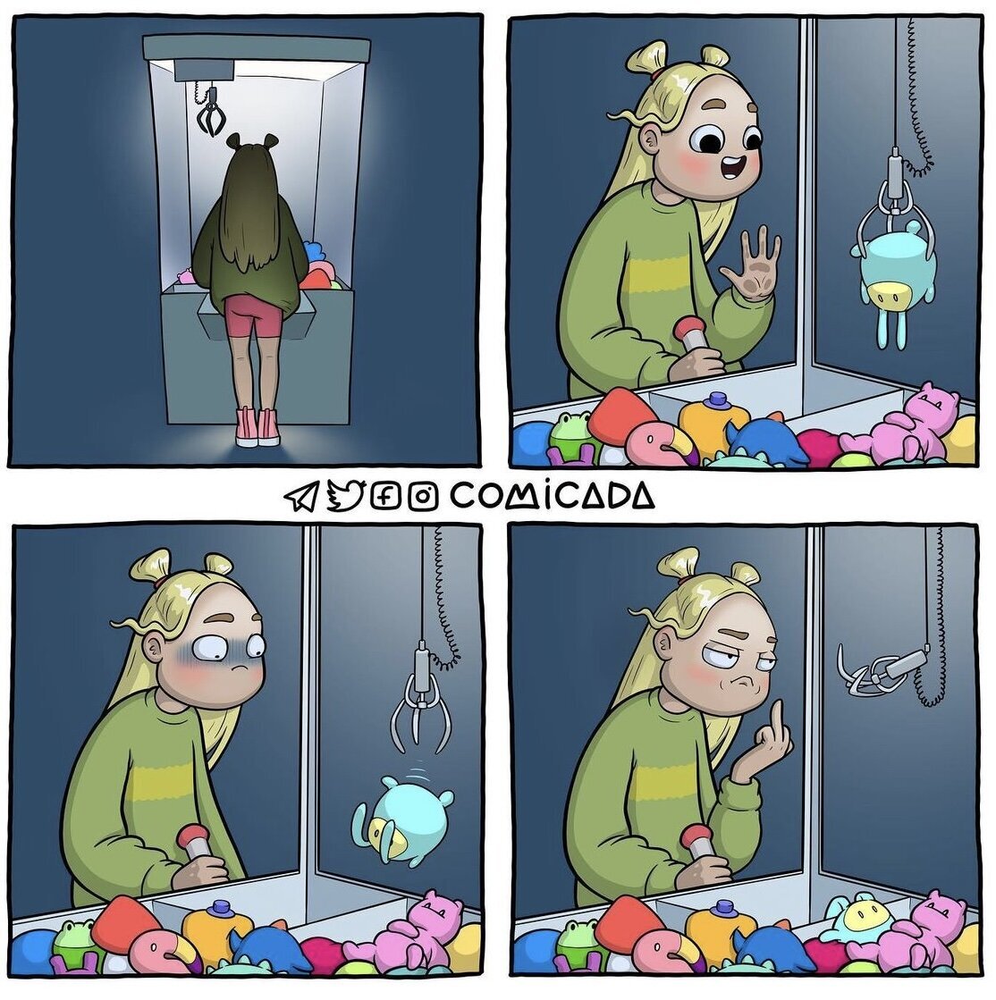 Российская художница Анастасия Иванова посвятила игре на таком автомате даже один из своих юмористических комиксов. Изображение из открытого источника: https://dzen.ru/a/ZNoJq04qhyzELvUf