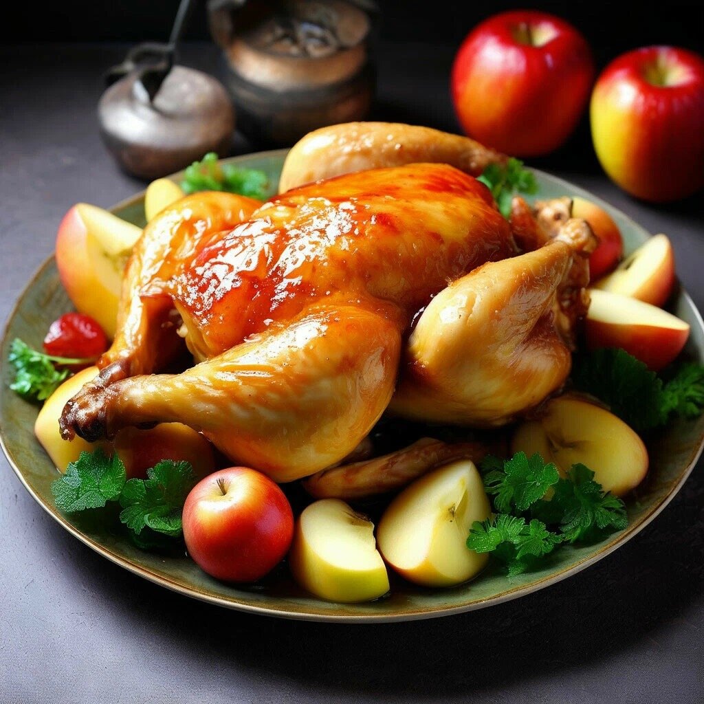 Курица с медом и яблоками