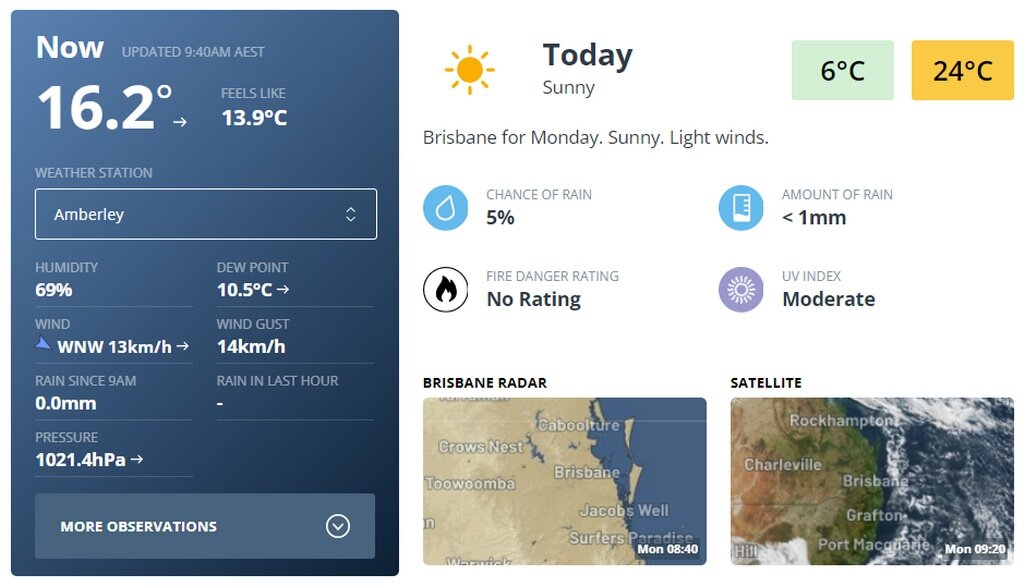 Погода в девять утра. Скан с метеосайта weatherzone.com.au.