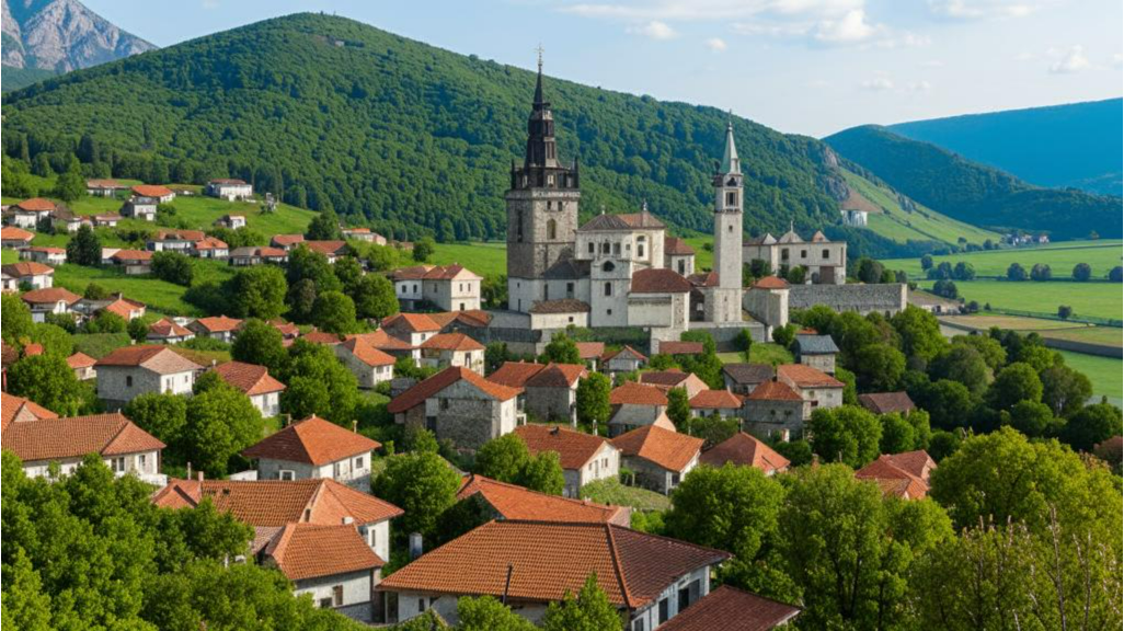 Изображение, созданное Kandinsky 3.1 по запросу "Обляй (серб. Обљај) — деревня рядом с Босанско-Грахово". 