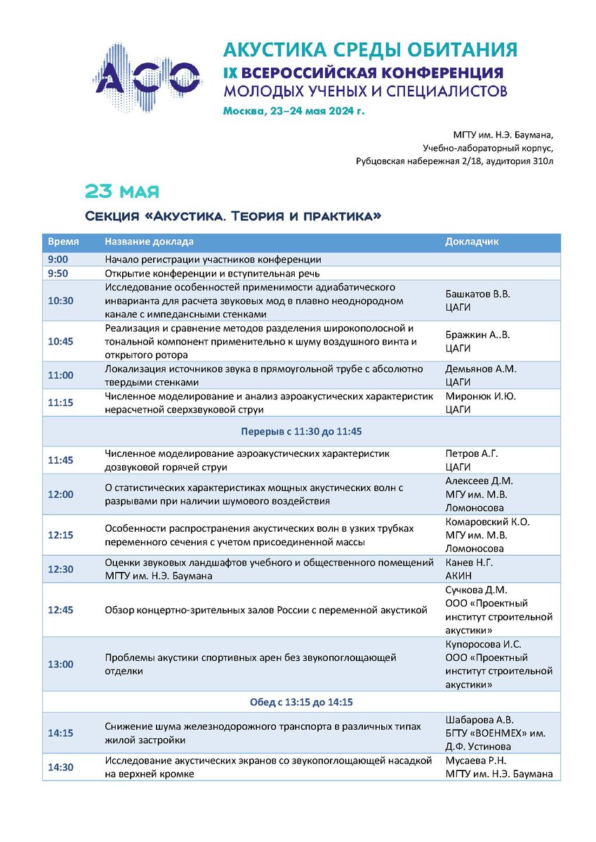 Программа конференции «Акустика среды обитания» | «Висом» | Дзен