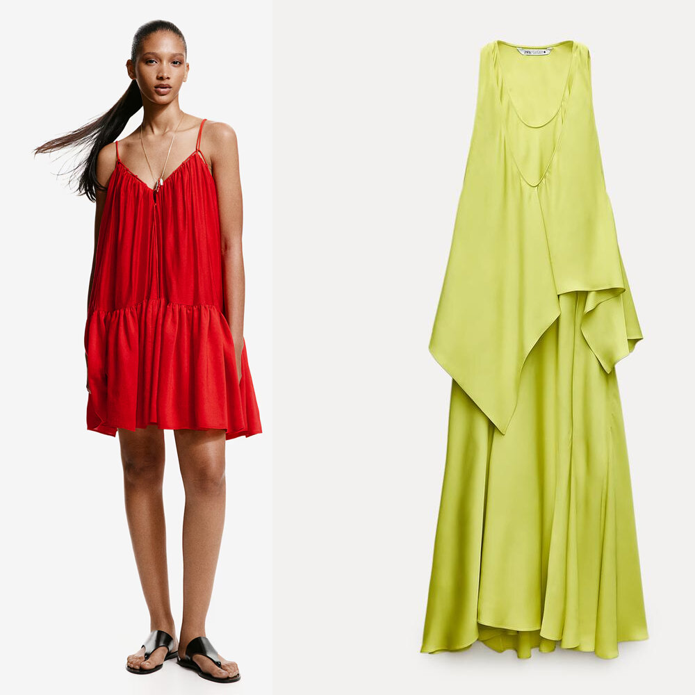 Платье красное HM арт. 1237871002 , платье салатовое ZARA арт 3116/508