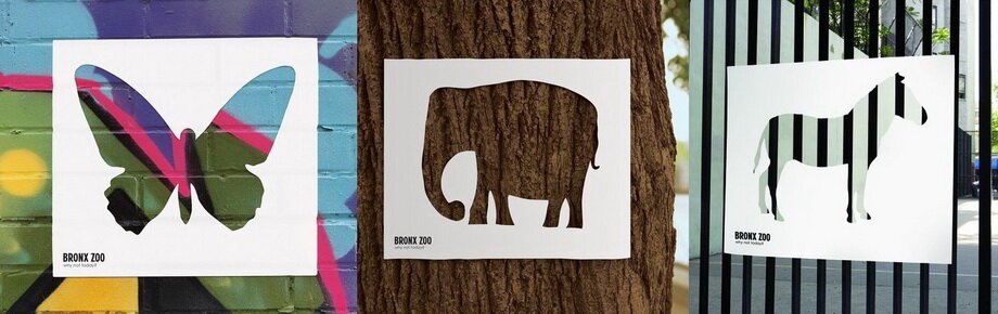 Креативность наружной рекламы зоопарка заключается в использовании силуэтов животных, которые сочетаются с фоном, чтобы напомнить об их естественной среде обитания и способствовать интересу к посещению зоопарка. 